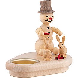Tea Light Holder - Snowman with Bunnies - 12 cm / 4.7 inch