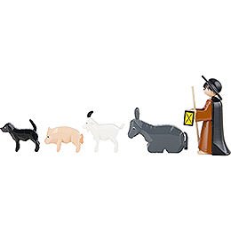 Shepherd with Animals, Set of Five, Colored - 7 cm / 2.8 inch