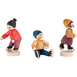 Winter Children Ice-Skaters - 3 pcs. - stained - 7 cm / 2.8 inch