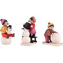 Winter Children Snowman Builders - 3 pcs. - stained - 7 cm / 2.8 inch