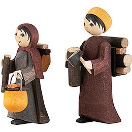 Woodmaker Couple, Set of Two, Stained - 7 cm / 2.8 inch