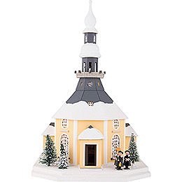 Lichterhaus Seiffener Kirche mit Kurrende und Weihnachtsbaum - 42 cm