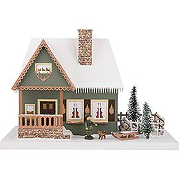 Lighted House Old Forester's Lodge with Christmas Tree - 25 cm / 9.8 inch