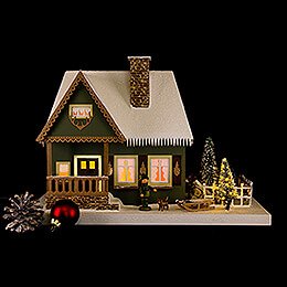 Lighted House Old Forester's Lodge with Christmas Tree - 25 cm / 9.8 inch