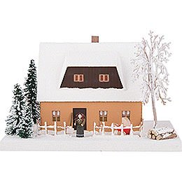 Lighted House Ore Mountains Home Ocherous - 11,5 cm / 4.5 inch