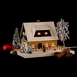 Lighted House Ore Mountains Home Ocherous - 11,5 cm / 4.5 inch