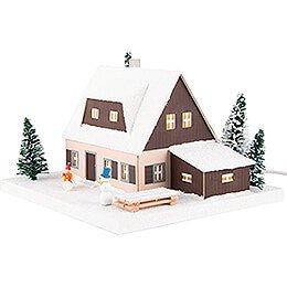 Lighted House Ore Mounten House with Shed, small - 18,5 cm / 7.3 inch