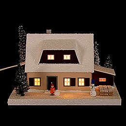 Lighted House Ore Mounten House with Shed, small - 18,5 cm / 7.3 inch