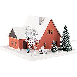 Lighted House Ore Mountain House with Children, small - 18,5 cm / 7.3 inch