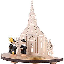 Teelichtleuchter Seiffener Kirche mit Kurrende schwarz - 16 cm