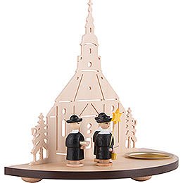 Tea Light Holder - Seiffen Church with Carolers - Black - 16 cm / 6.3 inch