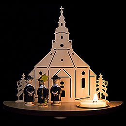 Teelichtleuchter Seiffener Kirche mit Kurrende schwarz - 16 cm