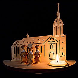 Tea Light Holder - Annaberg Church with Carolers - Natural - 16 cm / 6.3 inch