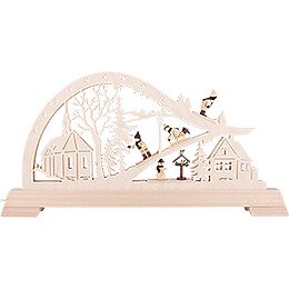 Candle Arch - Church with Winter Sportspeople - 65x32 cm / 25.6x12.6 inch