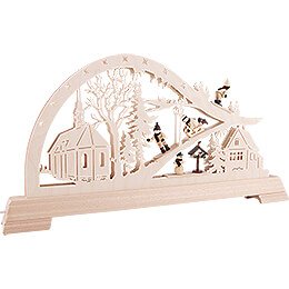 Candle Arch - Church with Winter Sportspeople - 65x32 cm / 25.6x12.6 inch