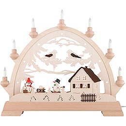 Schwibbogen Haus mit Figuren - Schneemänner - 48x42 cm