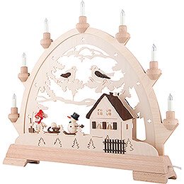 Schwibbogen Haus mit Figuren - Schneemänner - 48x42 cm