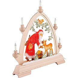 Pointed Arch - Santa with Deer - 42x42,5 cm / 16.5x16.7 inch