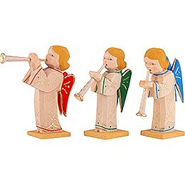 Angels with Flute and Multi-Colored Wings, Set of Three - 5,5 cm / 2.2 inch