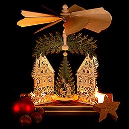 1-stöckige Pyramide Forsthaus mit Weihnachtsmann und Hirsch - 20 cm