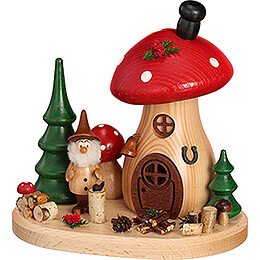 Smoker - Mushroom Hut with Wood Chipper Gnome - 15 cm / 5.9 inch