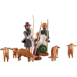 Seiffen Nativity - Shepherds and Sheeps - 9 pieces - 8 cm / 3.1 inch