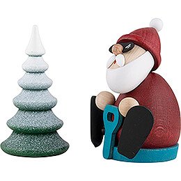 Weihnachtsmann mit Schneerutscher und verschneitem Baum - 8,3 cm
