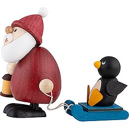 Weihnachtsmann mit Schlitten und Pinguin - 9,5 cm