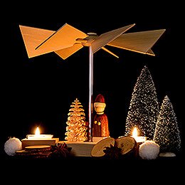 1-stöckige Pyramide Hexagonum Weihnachtsmann mit Schlitten natur - 20 cm