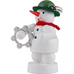 Snowman Musician with Tambourine - 8 cm / 3 inch