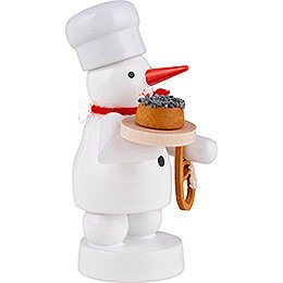 Schneemann Bäcker mit Mohnkuchen und Brezel - 8 cm
