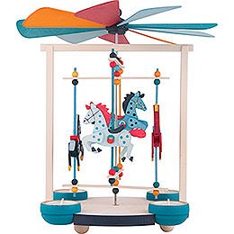 1-Tier Carousel Pyramid with Four Horses - 30 cm / 11.8 inch