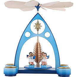 1-Tier Pyramid - Blue with Colored Angels and Wind Instruments - 39x30,6x19 cm / 7.5 inch