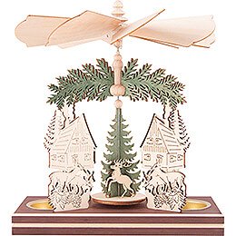 1 - Tier Pyramid  -  Forest House with Santa and Deer  -  20cm / 7.9 inch