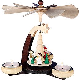 1-Tier Pyramid Natural Santa Claus and White Angels - 19 cm / 7.5 inch