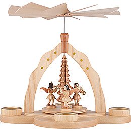 1-Tier Pyramid - Three Angels, Natural with Tea Candle Holder - 28x27x30 cm / 11x10.6x11.8 inch