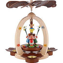 1 - Tier Pyramid with Flower Children  -  Natural Wood  -  32cm / 12.6 inch