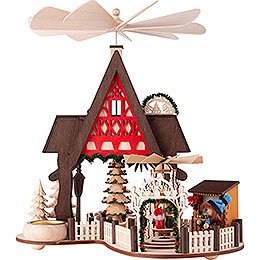 1-stckige Hauspyramide Fachwerkhaus-Weihnachtsmarkt - 30 cm