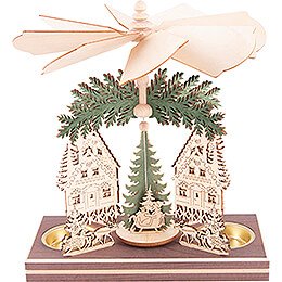 1-stöckige Pyramide Forsthaus mit Weihnachtsmann und Hirsch - 20 cm