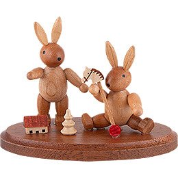 2 Easter Bunnies Playing - 4 cm / 2 inch