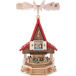 2 - Tier Adventhouse Electrically Driven Nativity Scene by Richard Glsser -  53cm / 21 inch