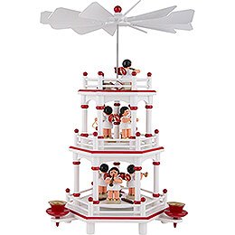 3 - Tier Pyramid  -  White - Red  -  Music Angels with Red Wings   -  35cm / 13.8 inch
