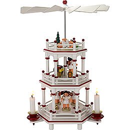 3-Tier Pyramid - White-Red - Present Angels with Red Wings  - 35 cm / 13.8 inch