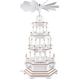 3-Tier Pyramid - without Figurines, White-Gold - 120 V Electr. Motor (US-Standard) - 58 cm / 22.8 inch