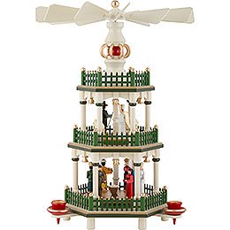 3-stöckige Pyramide Christi Geburt - historische Farben weiß/grün - 35 cm