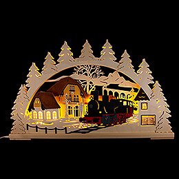 3D Candle Arch  -  Train Station with Locomotive  -  72x43cm / 28.3x16.9 inch