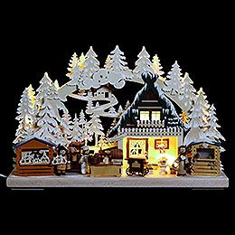 3D Double Arch  -  Christmas Market with White Frost  -  40x30x7cm / 16x12x3 inch