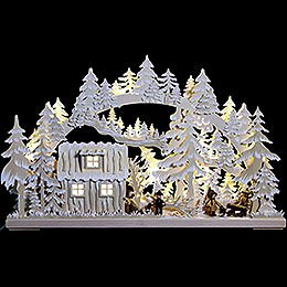 3D Double Arch - Forest Hut with Forest Workers and White Frost - 62x38x8 cm / 24x15x3 inch