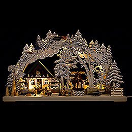 3D Double Arch  -  Handicrafts from the Ore Mountains with White Frost  -  72x43cm / 28x17 inch