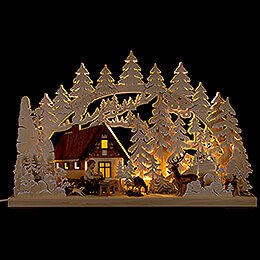 3D Double Arch  -  Mountain Cabin with Carver  -  62x40cm / 24x16 inch